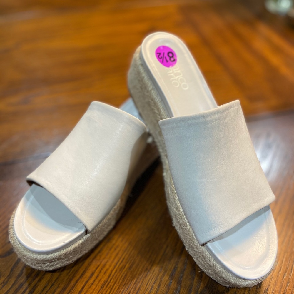 NEW Franco Sarto Tola Leather Wedge Slides Cream